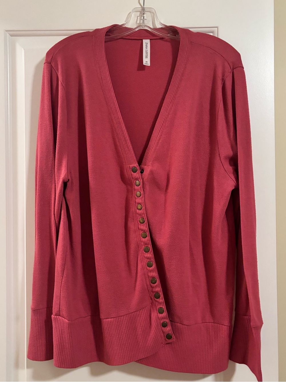 Zenana Outfitters Deep V Snap-Front Sweater - Rose Pink